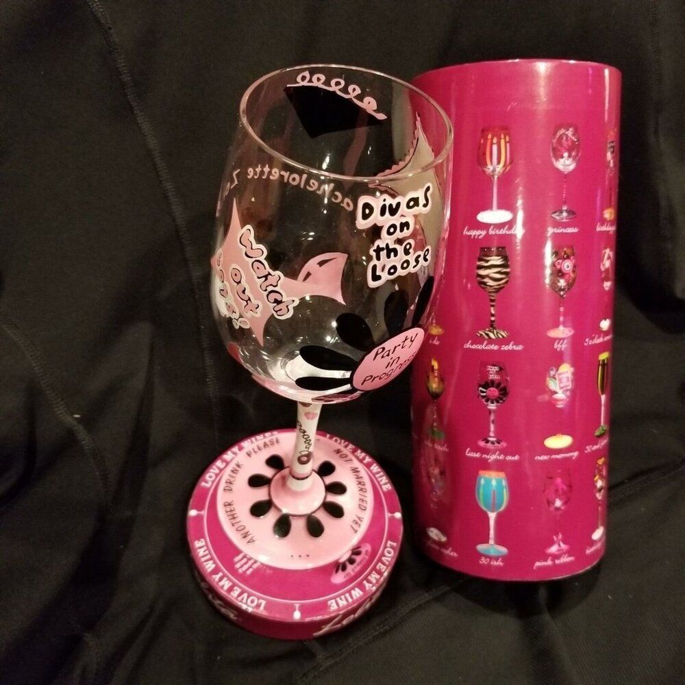 Lolita Handpainted Bachelorette Wine Glass Last Night Out Bride 15 oz New